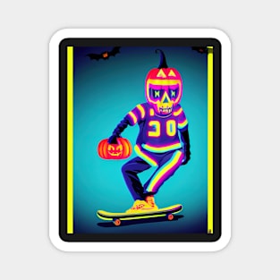 Pumpkin head skull playing basketball and skateboarding Magnet