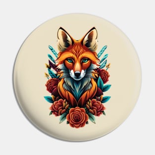 Fox and flowers tattoo style 8 Pin