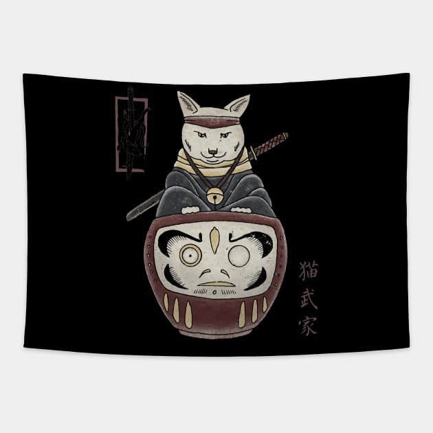 Traditional Japanese Tattoo Cat On Daruma Tapestry by GeekMachine