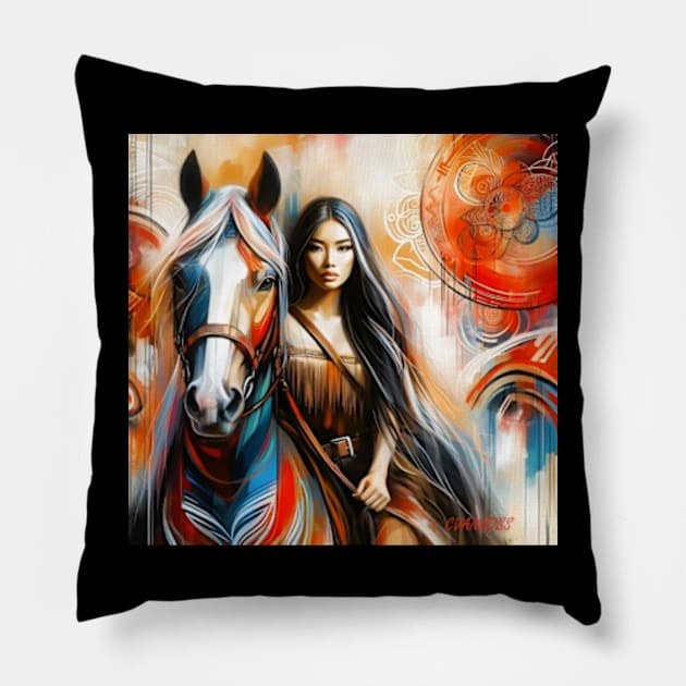 Queen and her horse by Charlotte VanRoss( cvanross ) Pillow by Charlotte VanRoss 