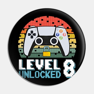 Level 8 Unlocked Vintage Retro Gaming Pin