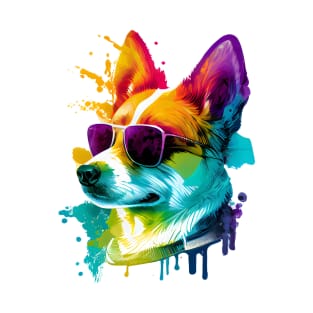 Colourful Cool Corgi Dog with Sunglasses T-Shirt