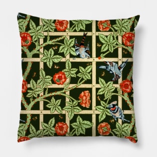 William Morris Vintage Trellis Pattern on Dark Green Pillow