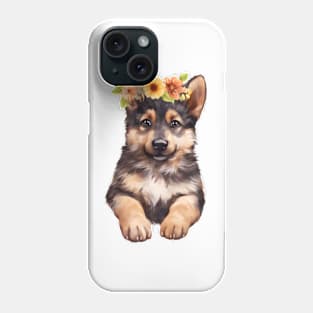 Watercolor German Shepherd Dog with Head Wreath Phone Case