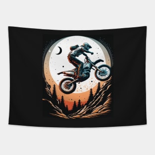 Dirt bike stunt w/moon orange and blue Tapestry