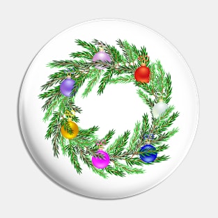 Lifelike Christmas wreath with many gradient colored baubles Pin