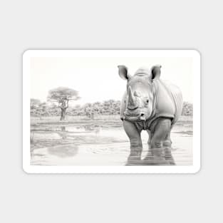 Rhinoceros Animal Discovery Wild Nature Ink Sketch Style Magnet