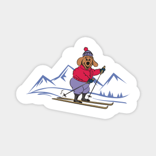 Happy Cartoon Dog Skiing in the Winter Mountains Magnet