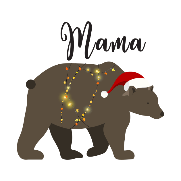 Mama Bear Christmas Pajamas TShirt Matching Santa Hat Lights by adrinalanmaji