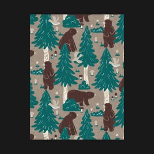 Gentle Grizzlies in a Green Forest T-Shirt