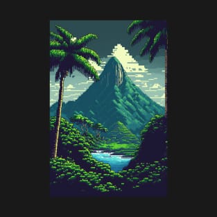 Hawaiian Landscape Pixel Art Island Mountains T-Shirt