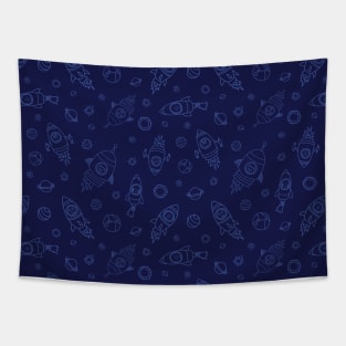 Space Animals light blue on dark blue Tapestry