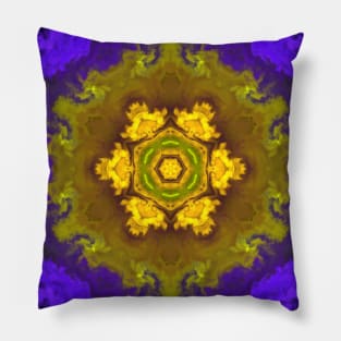 Psychedelic Hippie Flower Yellow and Purple Pillow