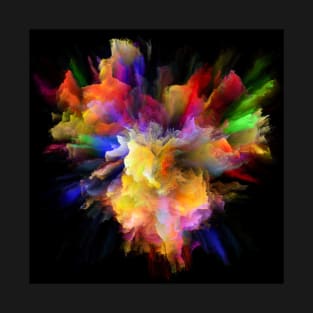 Color splash beautiful amazing holi 2022 wall piece abstract black background rainbow dry T-Shirt