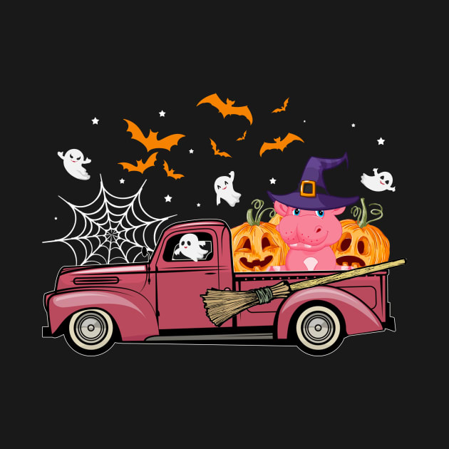 Disover Hippopotamus on red truck pumpkin - Hippopotamus On Red Truck Pumpkin - T-Shirt