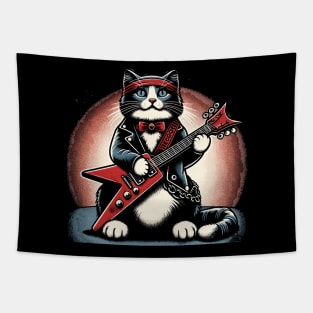 Cat Playing Electric Guitar Rock Music Funny Cat Tapestry