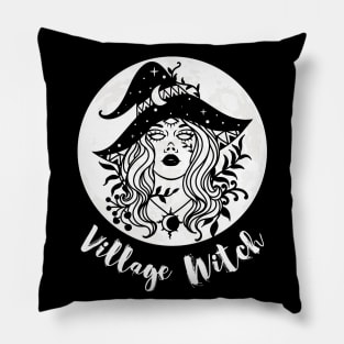 Village Witch Full Moon Halloween Witchy Vibes with Hand Lettering Pillow