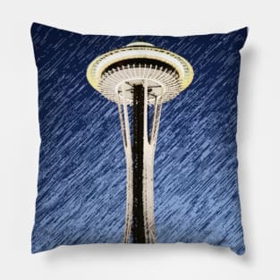 Seattle Space Needle rainy Night Pillow