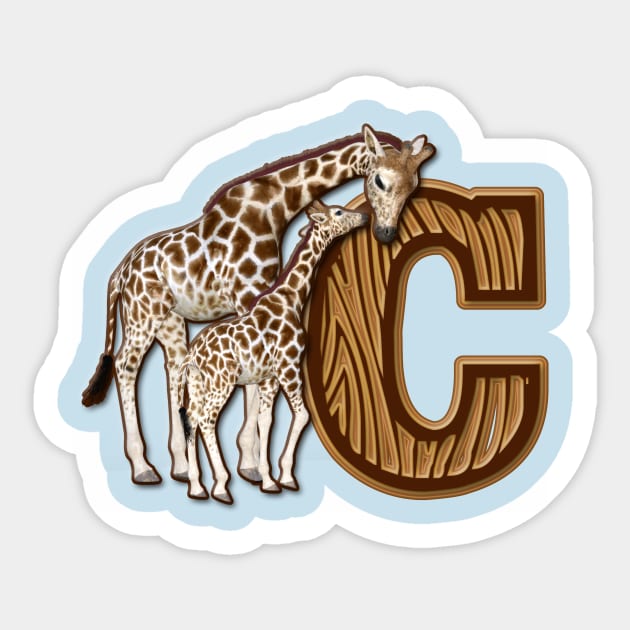 Mom and Baby Giraffe Monogram C