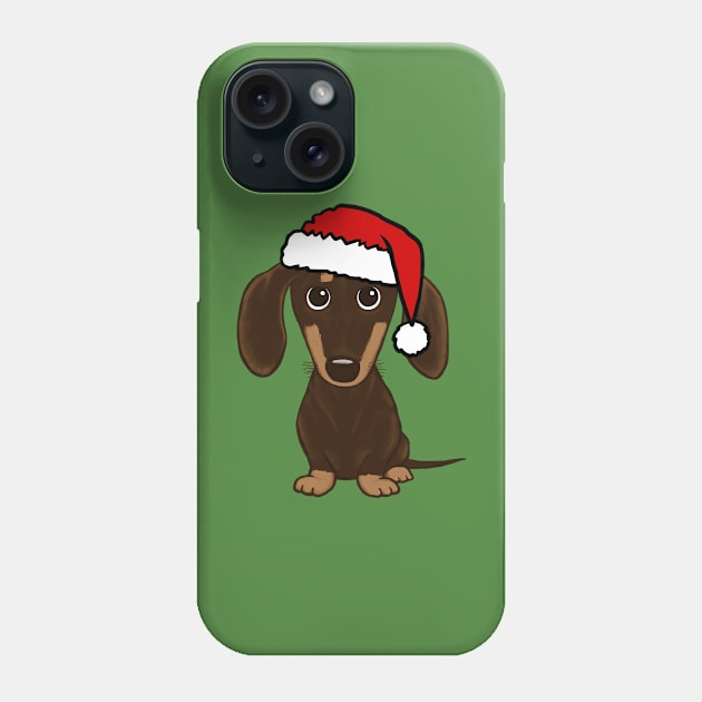 Chocolate Dachshund with Santa Hat Cute Wiener Dog Christmas Phone Case by Coffee Squirrel