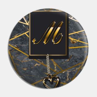 Marble Mosaic Golden Monogram M Pin