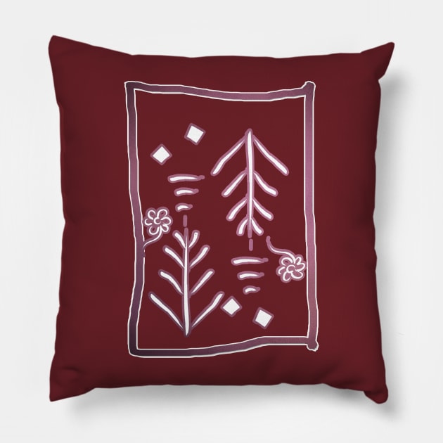 Scandi Floral Doodle in Berry and White Pillow by RoxanneG