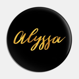 Alyssa Name Hand Lettering in Gold Letters Pin