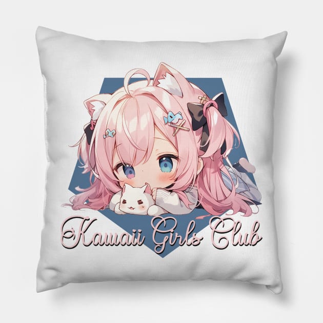 Kawaii Girls Club - Cute Chibi Girl Pillow by PlayfulPandaDesigns