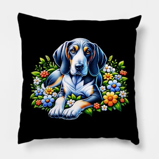 Bluetick Coonhound Floral Pillow