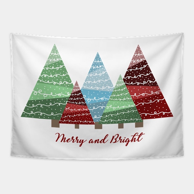 Merry and Bright Modern Festive Christmas Trees Tapestry by Punderstandable