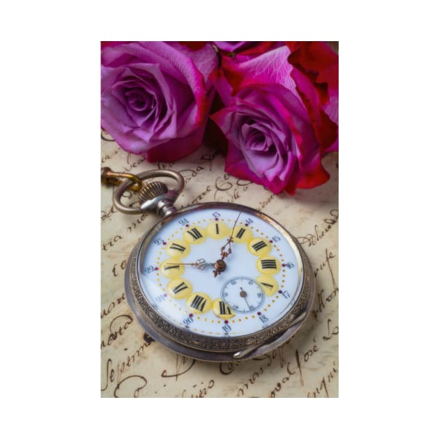 Old Pocket Watch And Red Purple Roses by photogarry