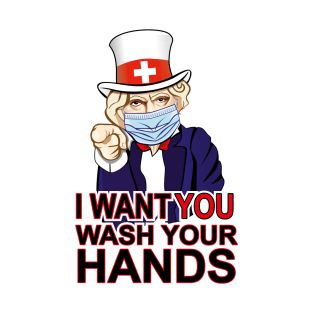 Uncle Sam of UNITED STATES AMERICA. Want you to wash your hands poster design. Coronavirus (COVID-19) protection. T-Shirt