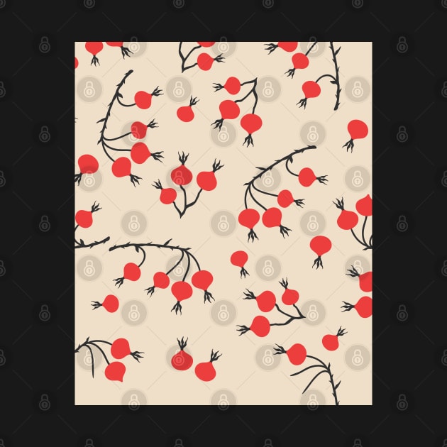 Rose Hips Branches Seamless Pattern by FaelynArt