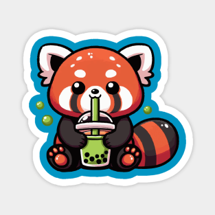 cute red panda bubble green boba Magnet