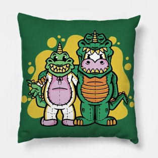 Cute Unicorn & T-Rex in Halloween Costumes Pillow