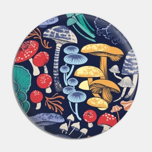 Mystical fungi // pattern // midnight blue background multicoloured wild mushrooms Pin