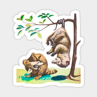 two raccoons talking vintage Magnet