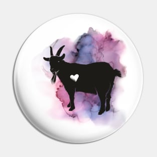 Watercolor goat with heart Pin