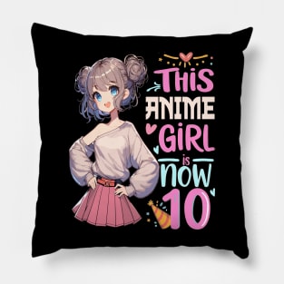 10th Birthday, 10-Year-Old Birthday Girl Birthday Tee, Birthday anime Girl Pillow