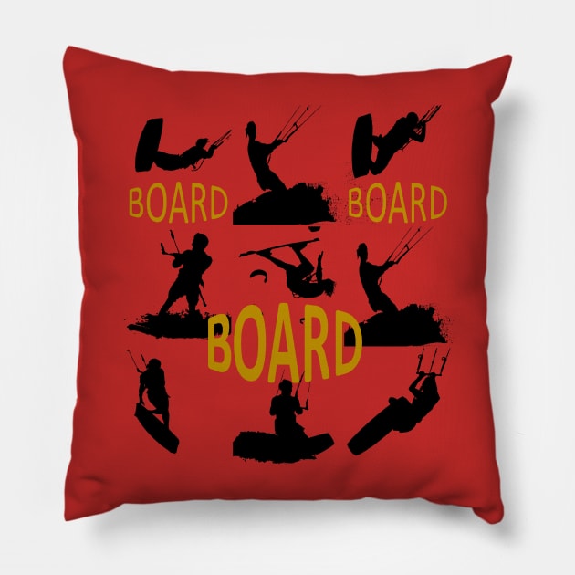 Board Board Board Kiteboard Humor Black Silhouette Pillow by taiche