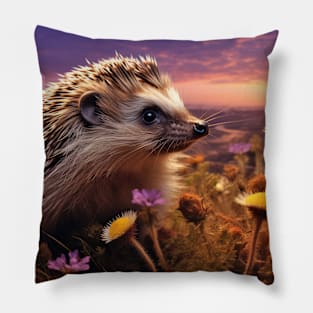 Hedgehog Animal Wildlife Wilderness Colorful Realistic Illustration Pillow