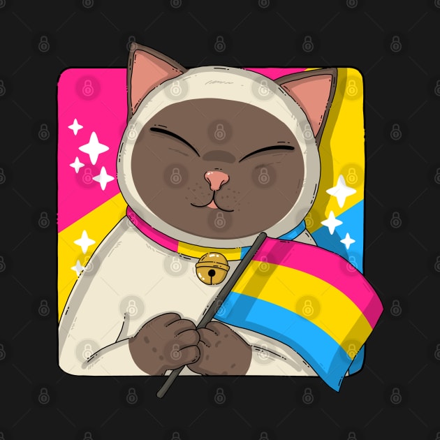 Cute Siamese Cat Holding Pansexual Pride Flag by Japanese Neko