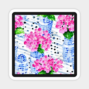 Pink daisies in chinoiserie jars watercolor Magnet