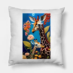 Colorful Floral Flower Giraffe Artwork Pillow