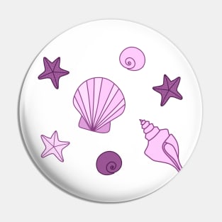 Pink and Purple Cartoon Seashells and Starfish Pattern, made by EndlessEmporium Pin