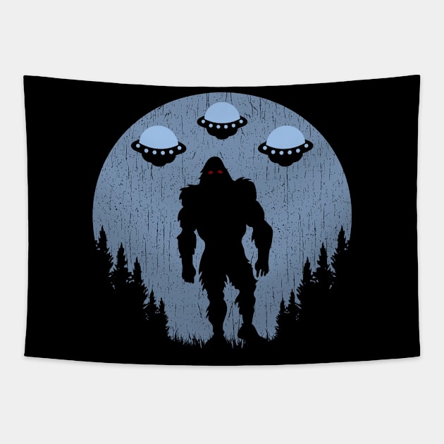 Bigfoot Ufo Abduction Tapestry by Tesszero