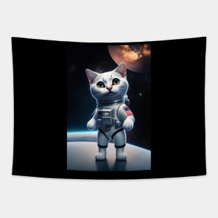 Funny cute cat in space graphic design artwork Tapestry