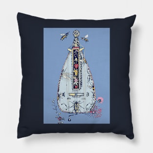 Cyanotype style Hurdy Gurdy with Insects Pillow