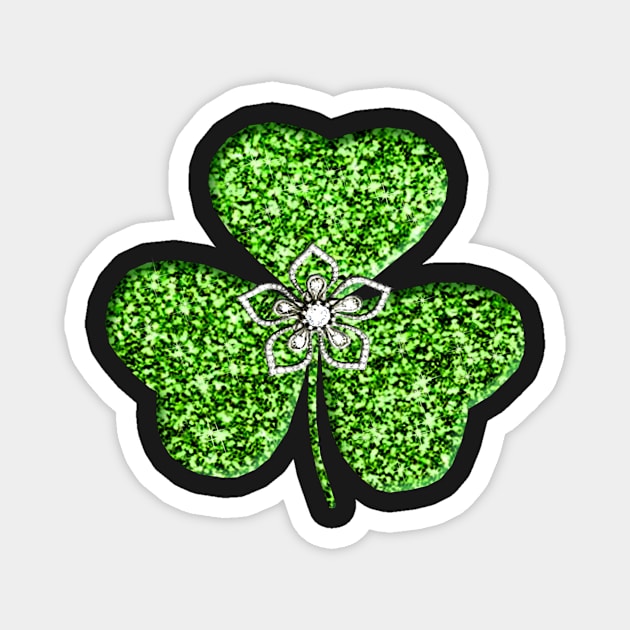 Faux Green Glitter Shamrock With A Flower Magnet by Atteestude