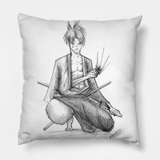 manji the immortal samurai Pillow by jorge_lebeau